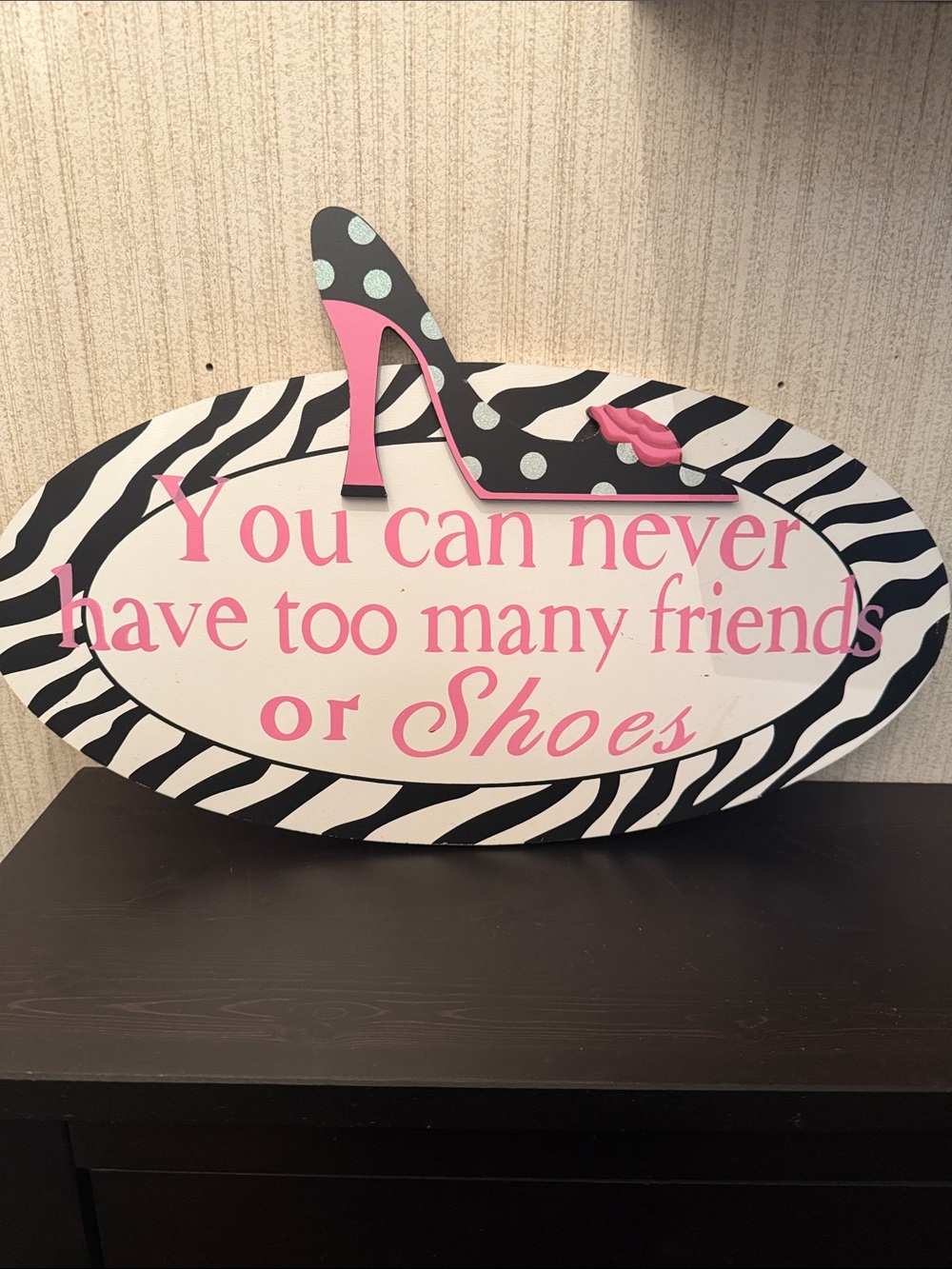 Pink and Black Polka Dot High Heel Wall Art Sign